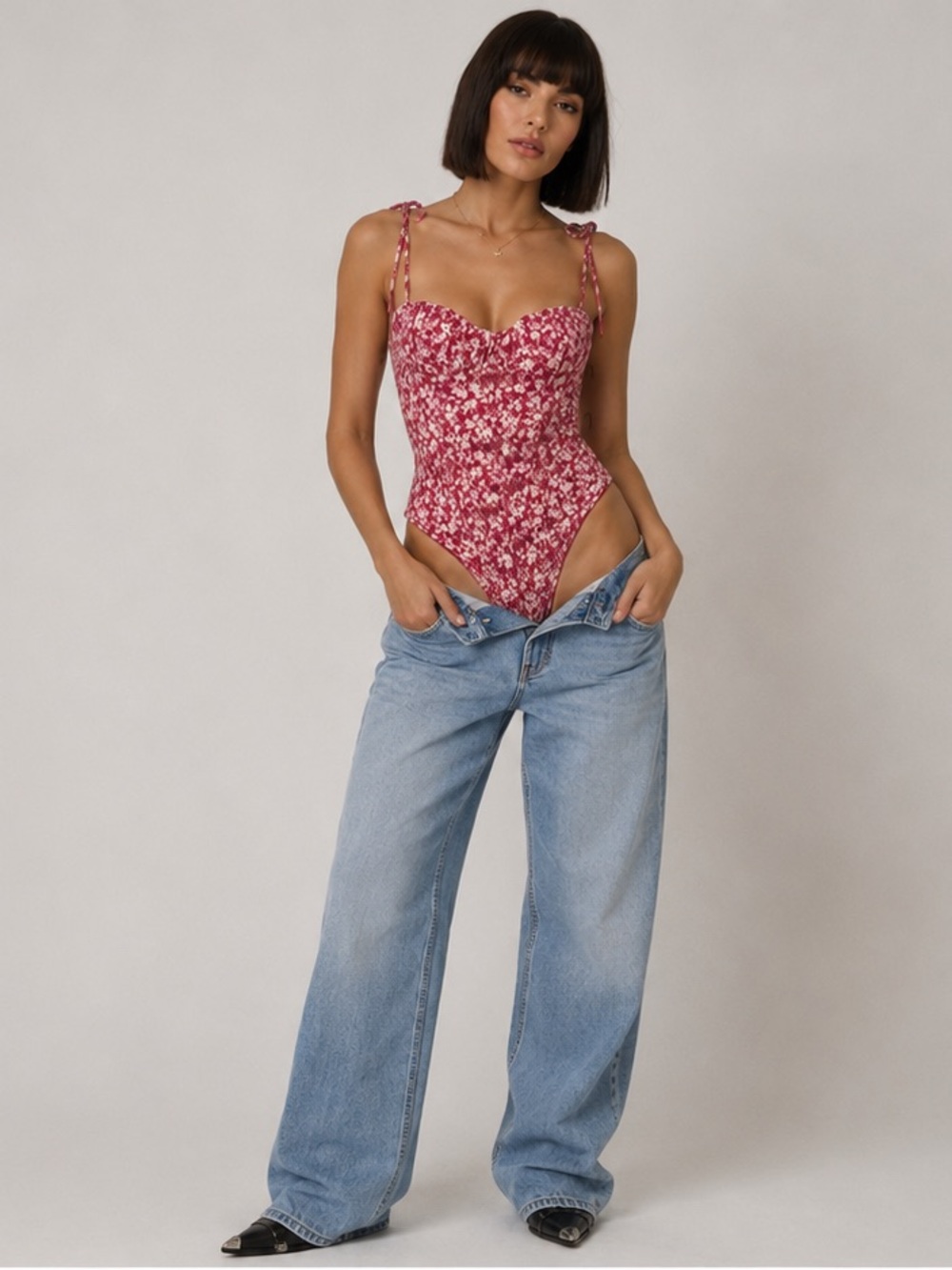 Zara Pink Floral Corset Bodysuit – Size Small